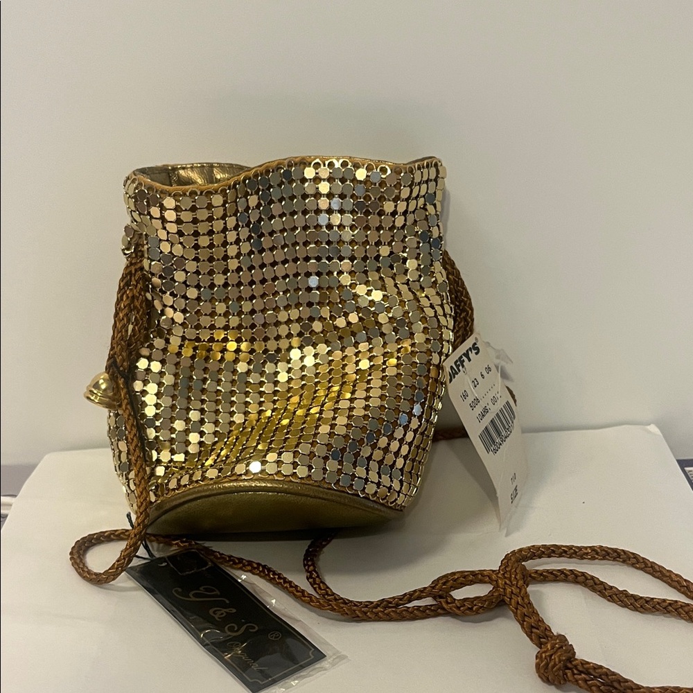 Vintage Y&S Gold Metal Sequin drawstring purse
